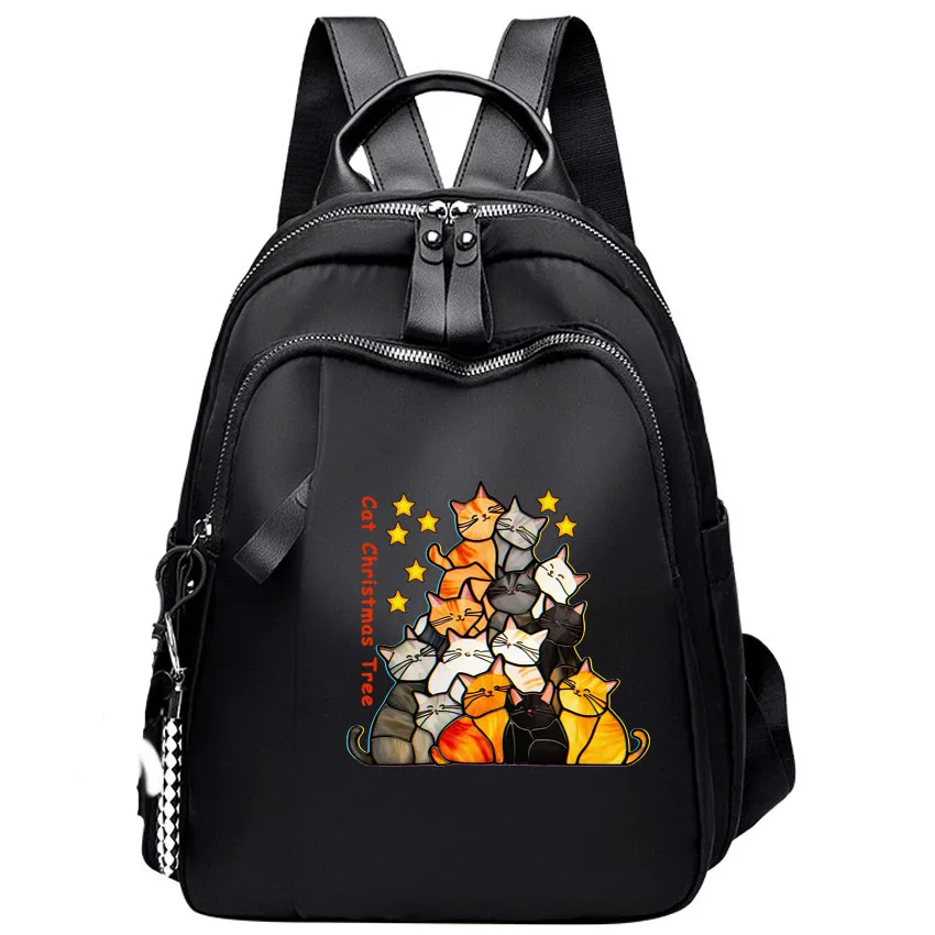 

Женский рюкзак с забавным принтом кошки и рождественской елки, модная корейская сумка через плечо, водонепроницаемая, мягкая, на молнии, для повседневного использования