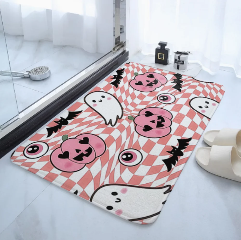 

VIKAMA Halloween Cartoon Ghost Pumpkin Carpet Home Decor, Water-Absorbent, Non-Slip And Stain-Resistant, Bathrooms And Entrance