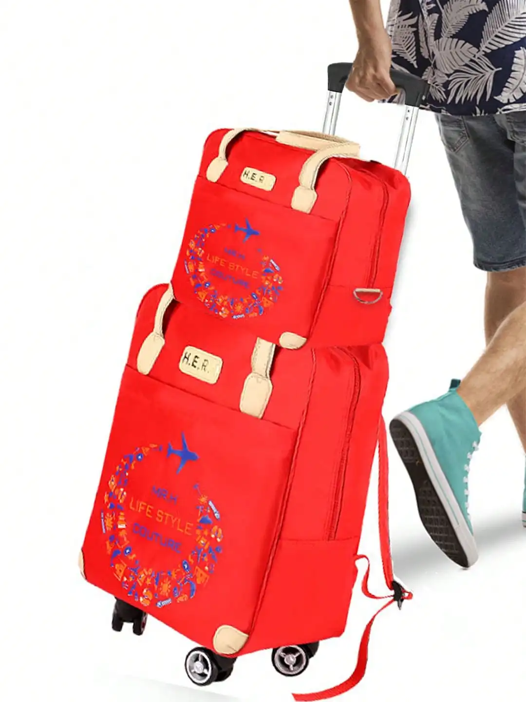 Approved Travel Suitcase Set With Duffle Bag 2 In 1 Expandable Softside Lightweight Carry On Suitcase With Spinner Wheels
