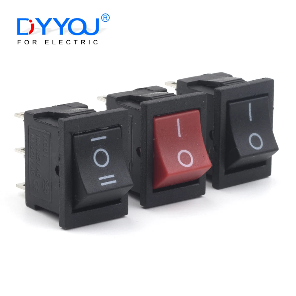 

5PCS Rocker Switch 6PIN 21X15mm KCD2 DPDT Black White Push Button Boat Power Rocker Switch 6A/250V 10A/125V Electrical Equipment