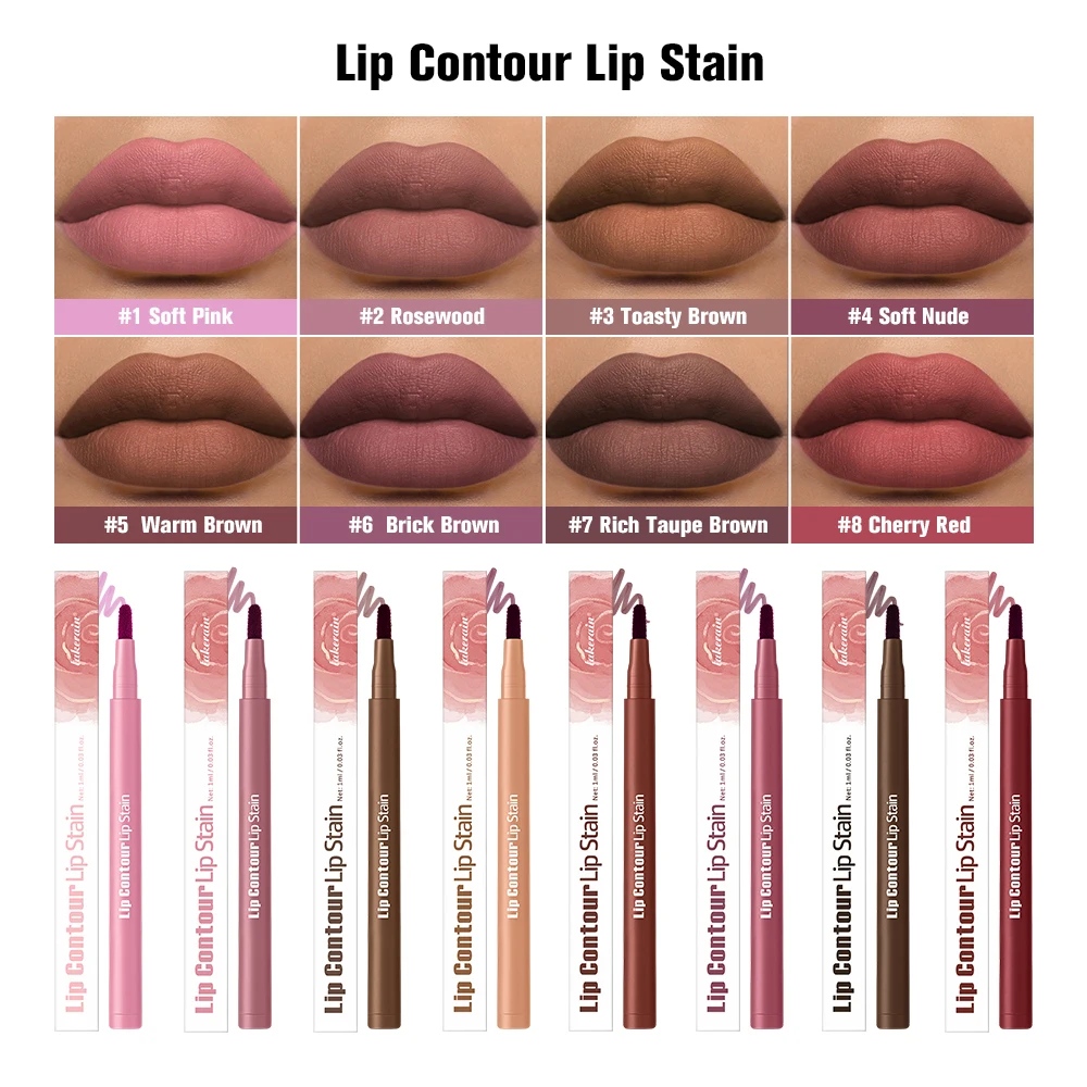 

MLSMILE 8-Color Lip Liner Lip Gloss 2 in 1 Moist But Not Greasy Waterproof Non-Sticky Cup Lip Contour Pencil 2025 New cosmetics