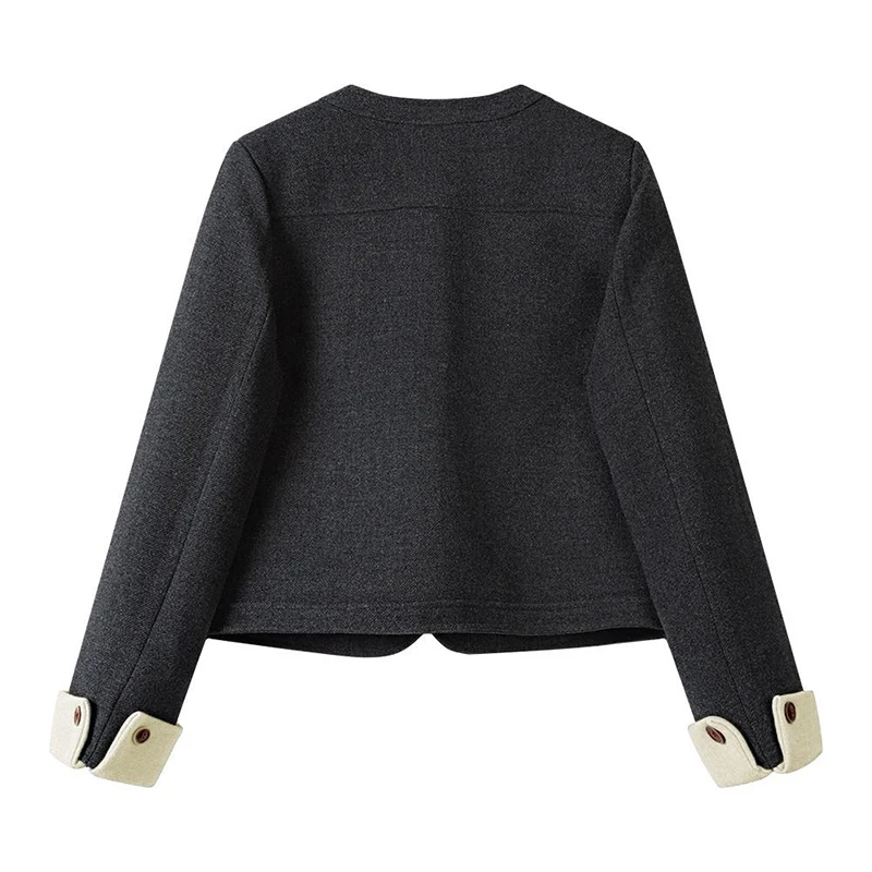 خمر الصوف يمزج معاطف النساء أنيقة اقتصاص المرقعة مبطن سترة صوفية الشتاء السيدات الكورية طويلة الأكمام ملابس خارجية جديد