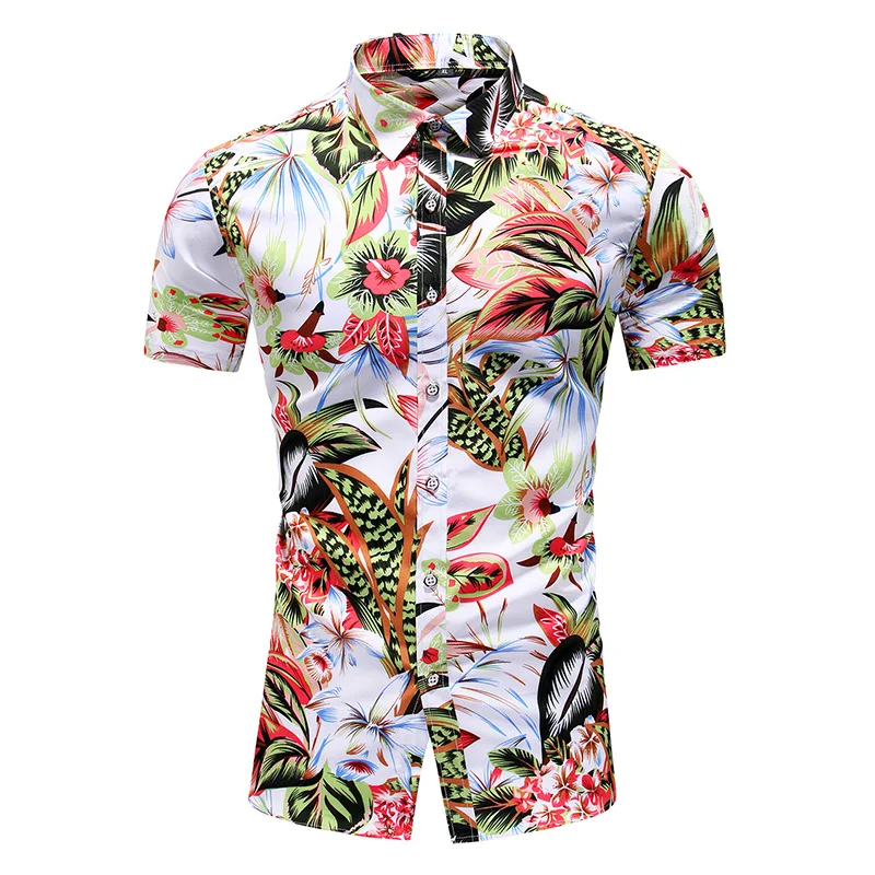 Men\'s Summer Shirt New Fashion Personality Printed Short Sleeve Shirts Casual Plus Size Beach Hawaiian Flower Shirt Party