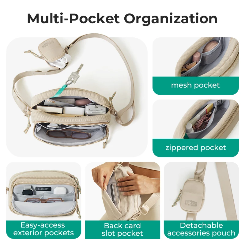 BAGSMART レディース クロスボディバッグ ワークアウト カジュアル ショルダーバッグ ハンズフリー ウォレット ベルトバッグ 大容量 メンズ アウトドア ファニーパック