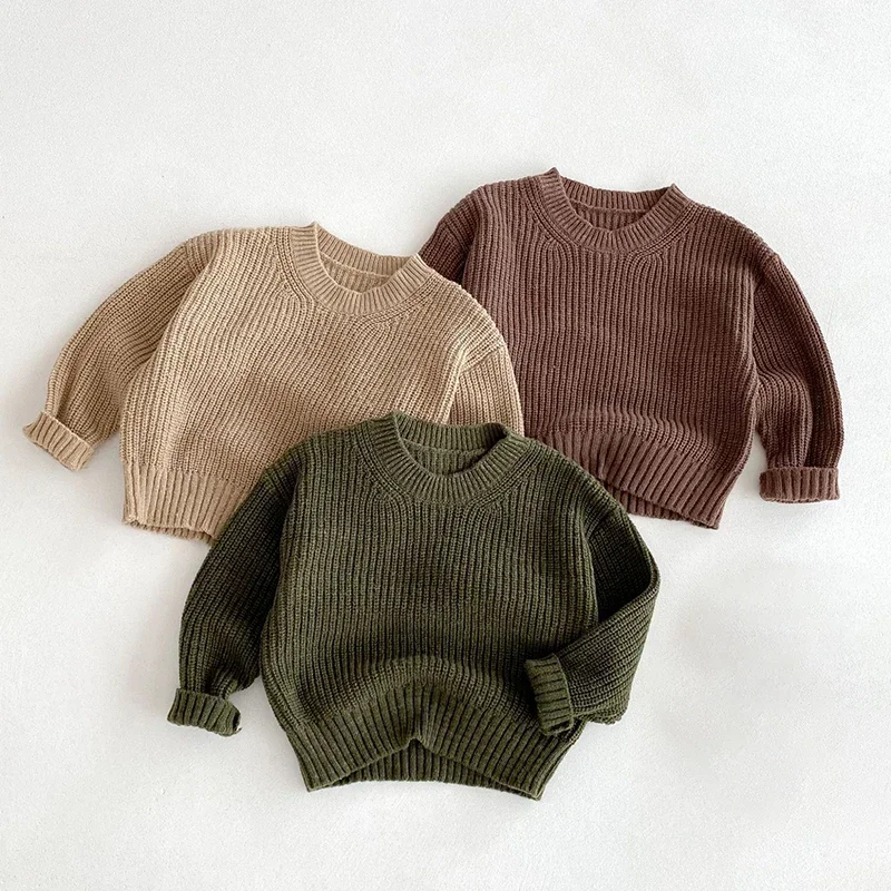 

1-6Yrs Kids Clothes Winter Baby Boys Girls Knit Sweater Children Long Sleeved Solid Color Knitted Pullover New Autumn Sweater