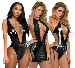 PVC glisten Metallic Faux Leather plus size lingerie costumes underwear babydoll sexy plus size bikini sexy for sex Pole dance