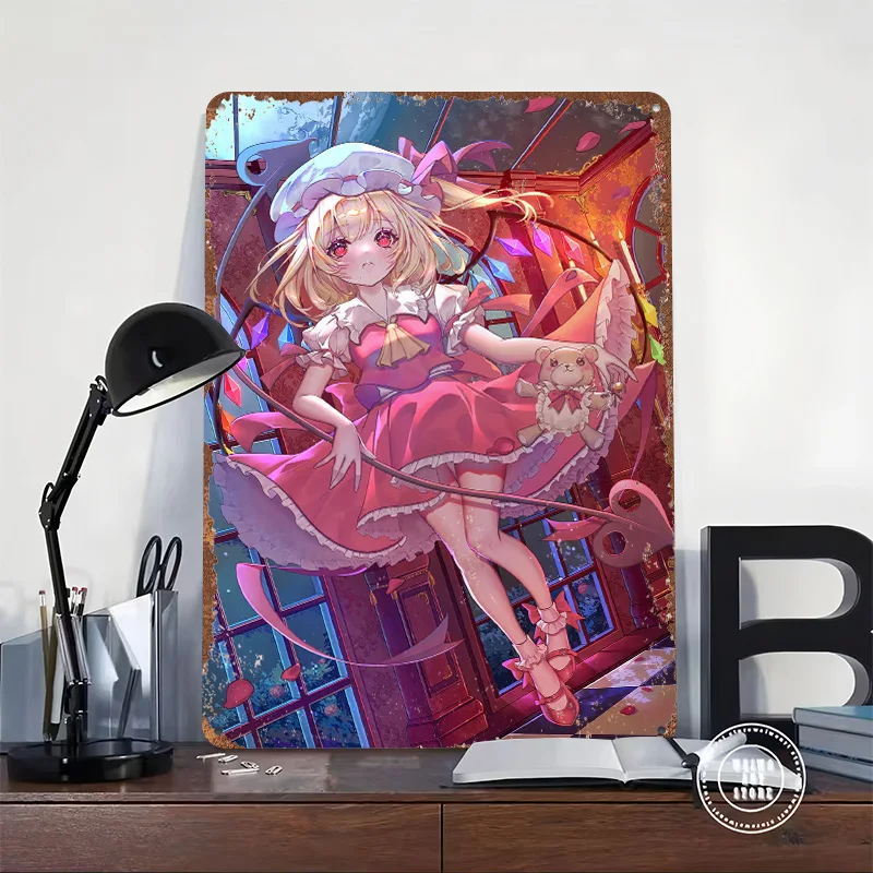 Anime Girl With Teddy Bear Tin Plaque Poster Customized Wall Art Retro Vintage Metal Signs for Man Cave Wand Deko Coffee Bar