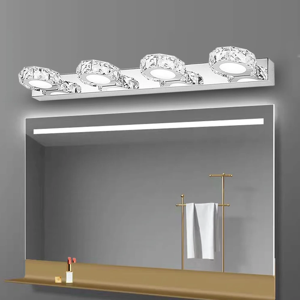 Modern Bathroom Vanity LED Light Mirror Lamp Wall Mounted Crystal 4-Head Front Mirror Lamp Home Decor Lighting Fixture Round