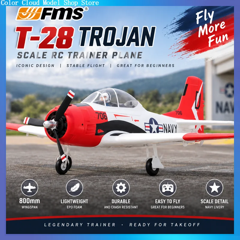 Fms 800mm T-28 Trojan V2 Pnp Red Fixed Wing Entry-Level Electric Remote Control Model Aircraft Pnp With Reflex T28