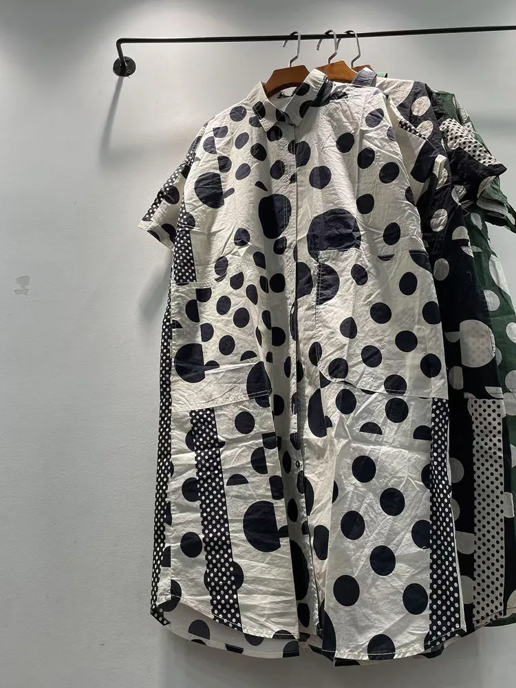 

Летнее женское свободное хлопковое платье в горошек средней длины с коротким рукавом, завышенной талией, А-силуэта, повседневное, модное, элегантное.