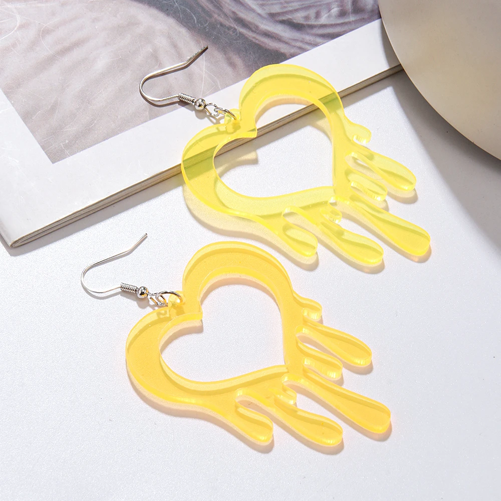 Valentine\'s Day Earings 2024 Spring Trend Heart Acrylic Earring Color Statement Earrings Clear Drop Earring for Women Girls