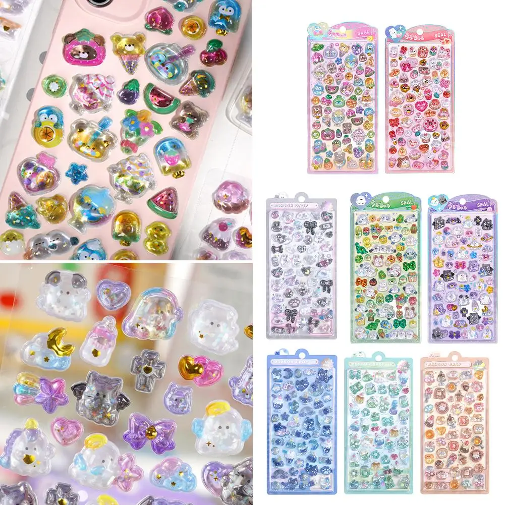 3D Relief Jelly Cartoon Journal Sticker Colorful Kids Stickers Girls Birthday Gifts Animal Candy Sticker Scrapbook Decoration