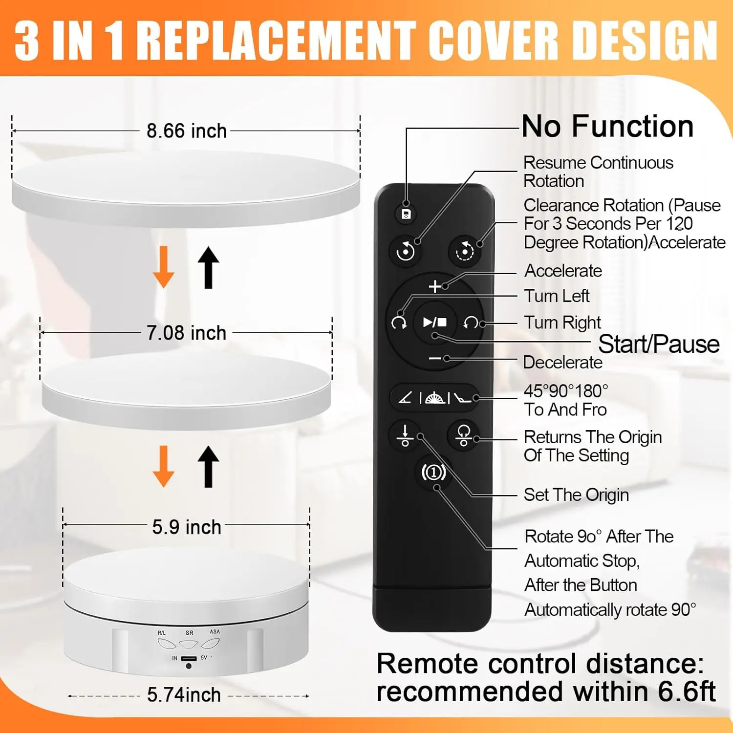 حامل شاشة دوار بمحرك 3 في 1، قرص دوار إلكتروني 360 درجة متوافق مع حامل عرض دوار مقاس 5.74/7.08/8.66 بوصة. (أبيض)