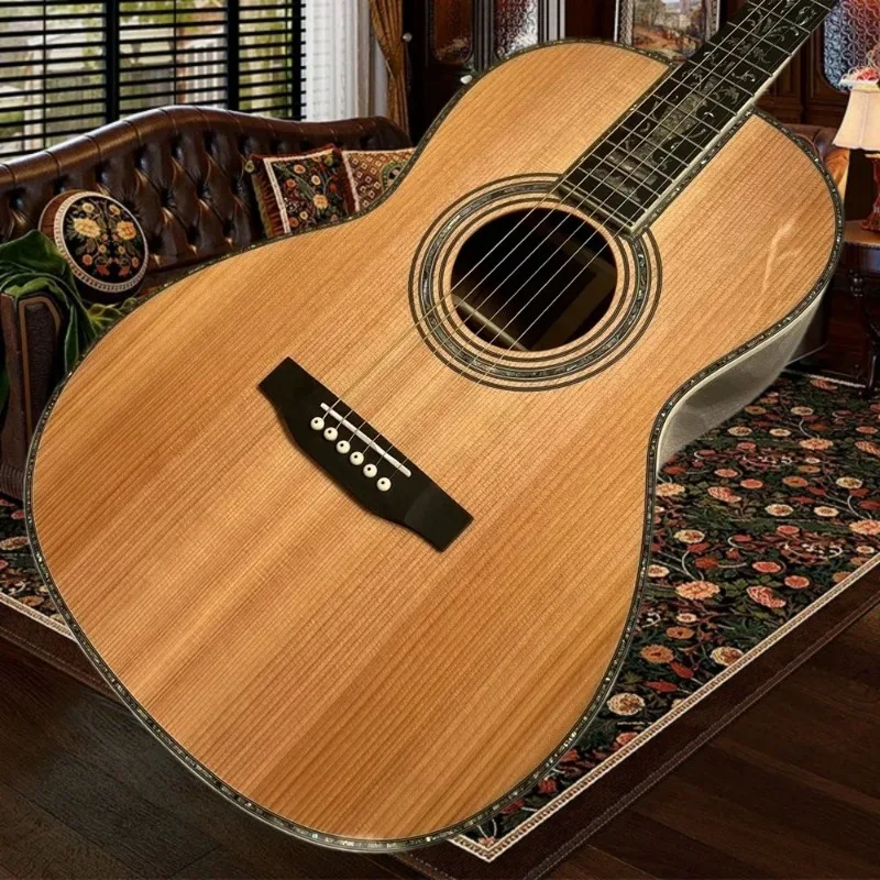 Vintage Orange Gloss Finish 00045 Cedar Top HPL Acoustic Guitar Rosewood Back Sides Cedar Body 39 Inch Great Gift Choice