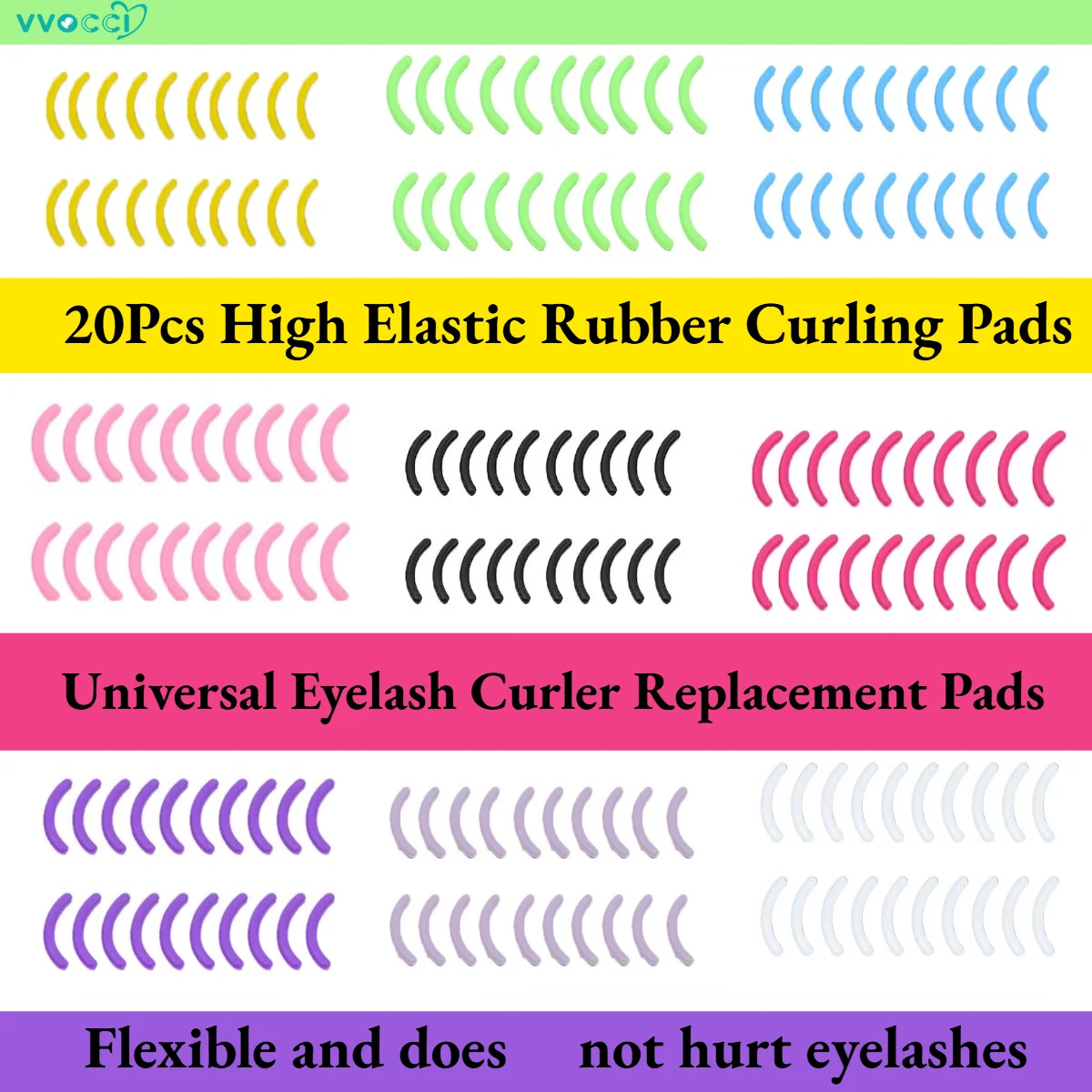 vvocci Universal Eyelash Curler Replacement Pads – 20Pcs High Elastic Rubber Curling Pads for Makeup Tools