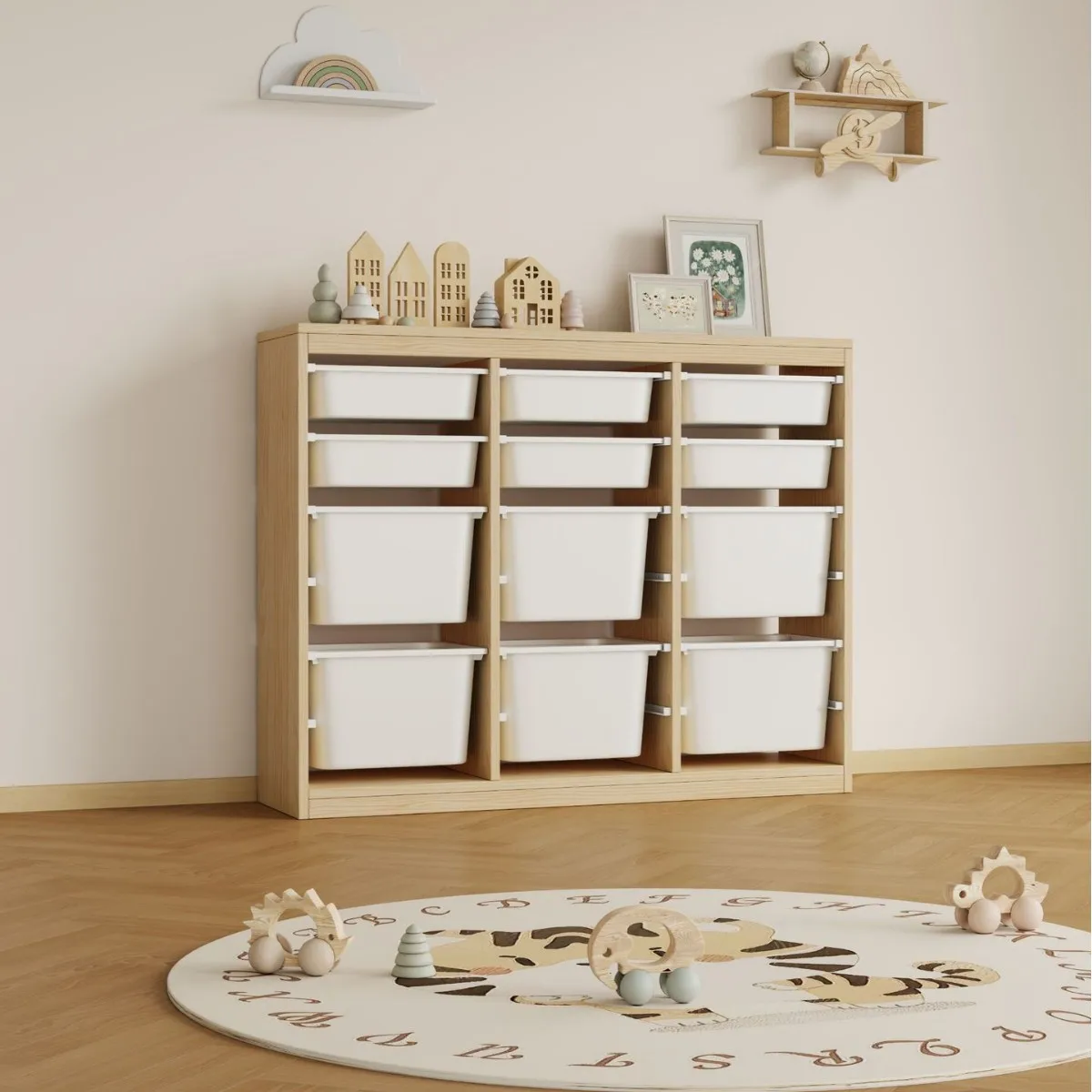 Solid wood track toy storage rack storage rack home floor-to-ceiling multi-functional storage cabinet