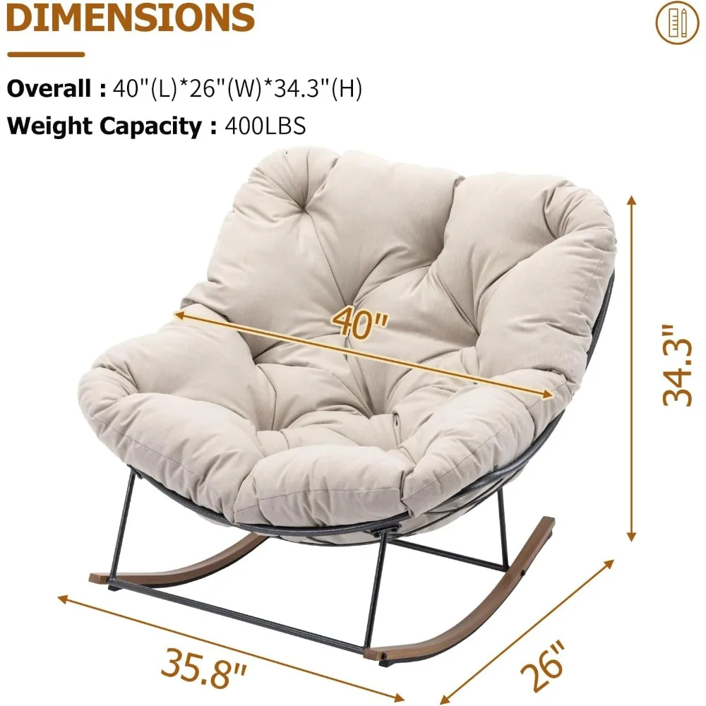 Patio Rocking Chair, Oversized Papasan Chair with Cushion and Frame, Comfy Modern Rocker Egg Chair for Living Room, Gard