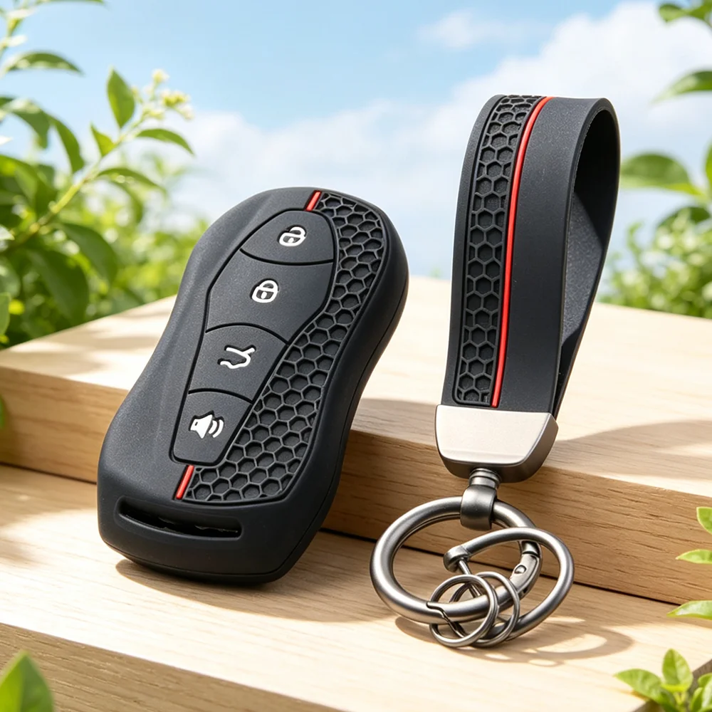 2026 Honeycomb Silicone Key Case With Keychain for Geely Azkarra Tugella FY11 Atlas Pro Emgrand GS X6 2019‑2020 Fob Cover