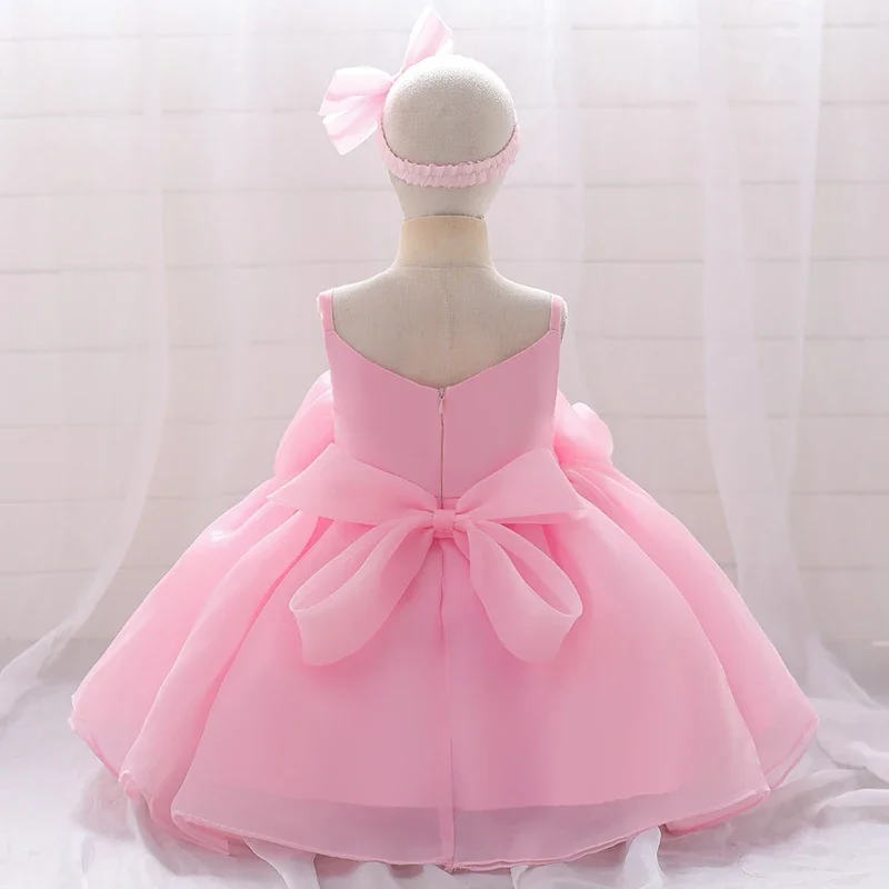 Big Flower Ceremony Pink 1st Birthday Dress For Baby Girl Clothes Baptism Bow Princess Dress Girls Dresses Party Wedding Gown