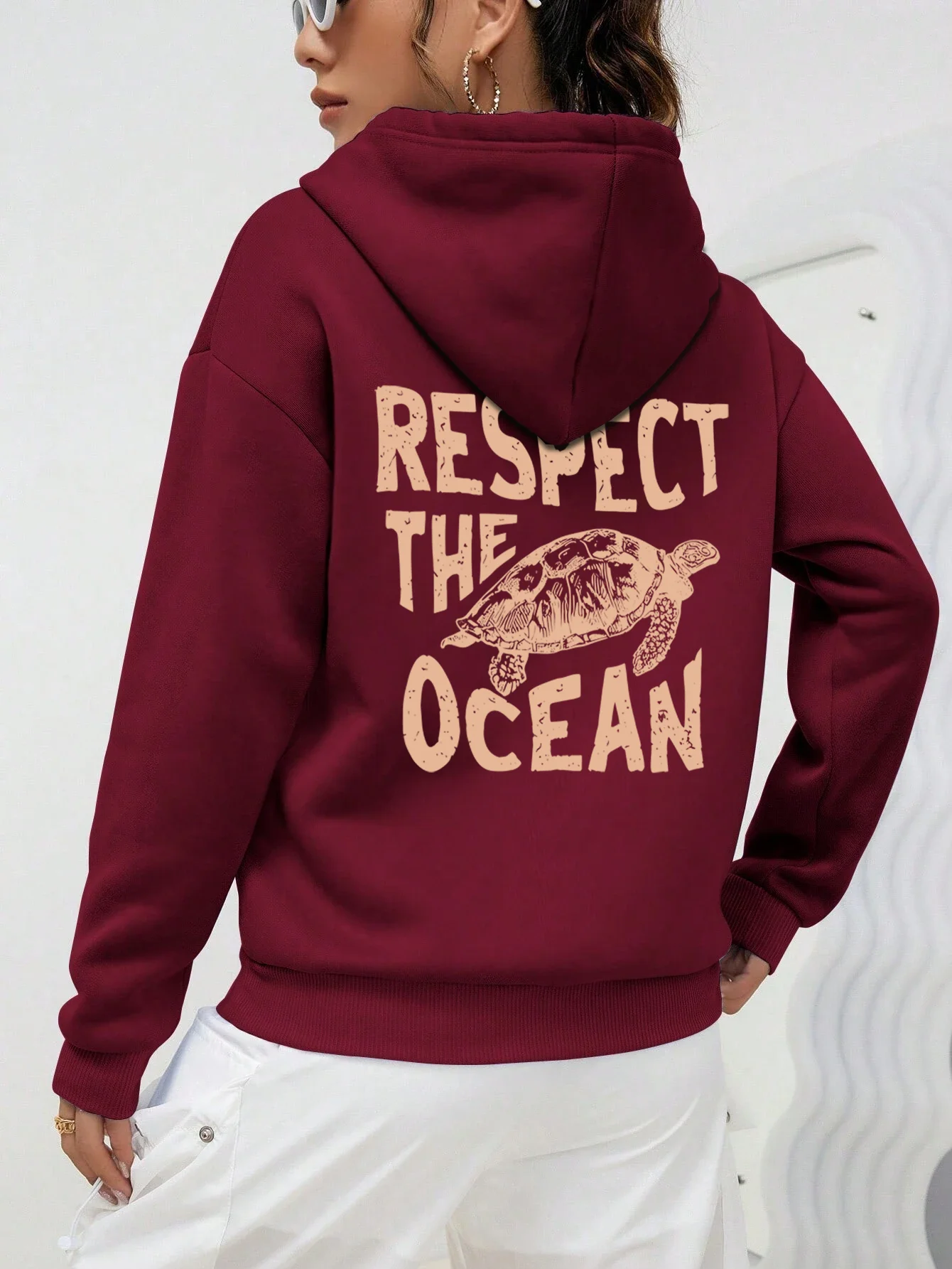 

Respect The Ocean Green Turtle Women Hoodie Harajuku High Quality Hoody Vintage Warm Sweatshirt Autumn Loose Casual Tracksuit