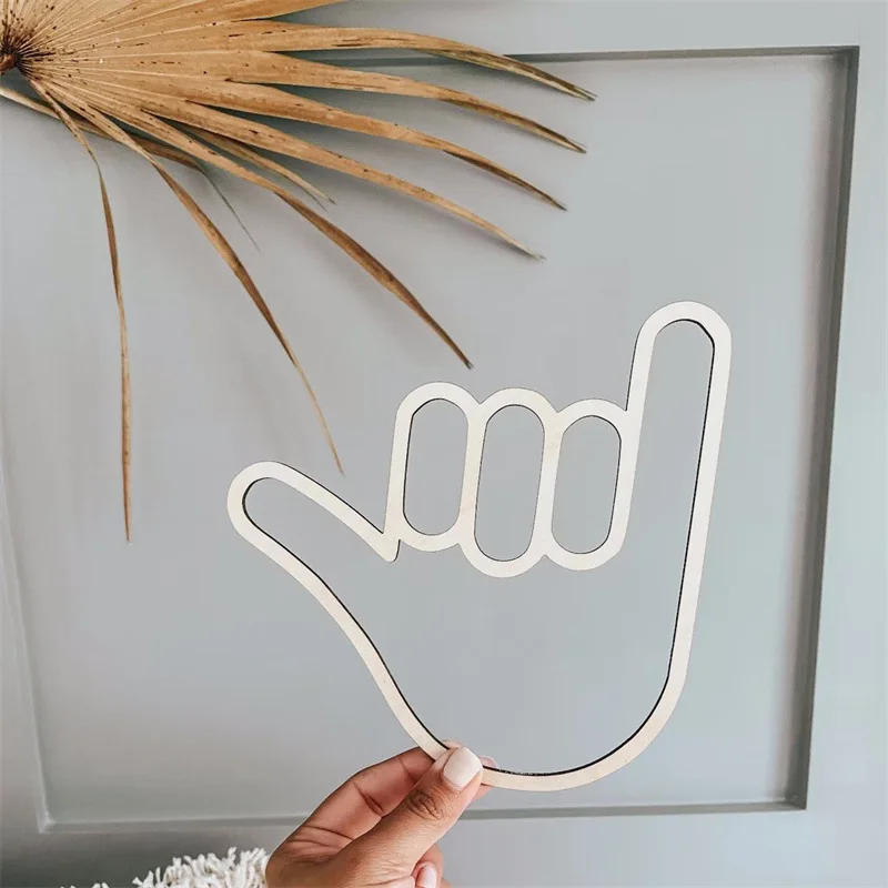 Nordic Wooden Gesture Wall Sticker | Adhesive Wallpaper for Wall, Kids Room 3D Hand Art Decor Nursery Partition & Photo Backdrop