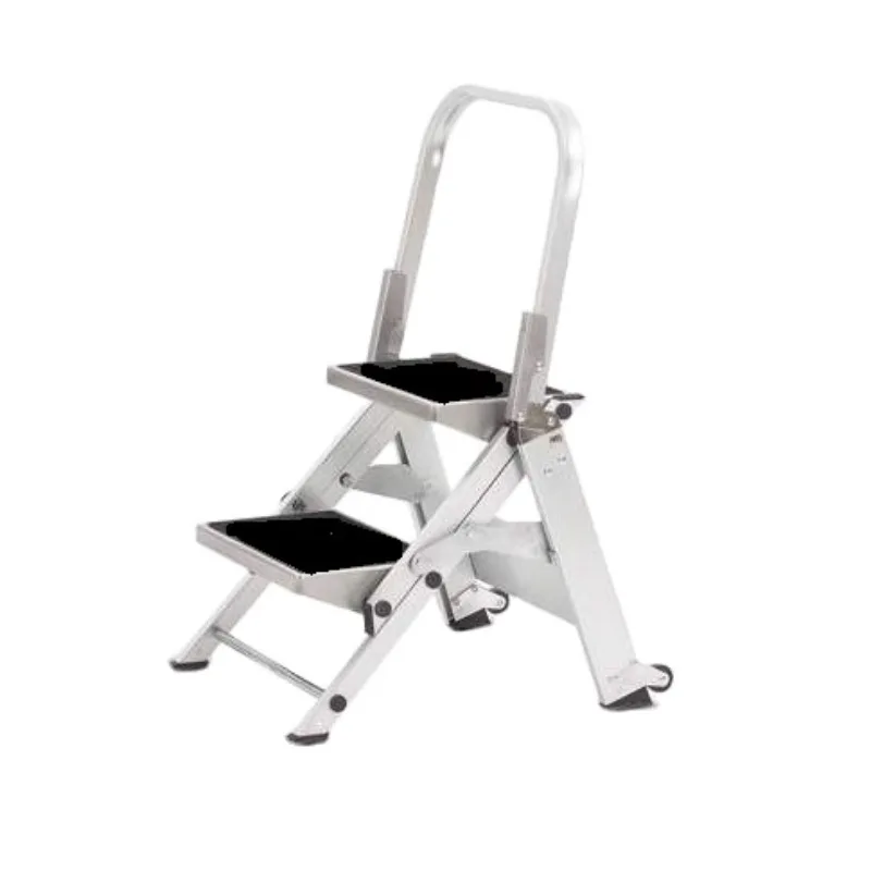 Aluminum Safety 2-Step Ladder, Household Folding Ladder With Pulley