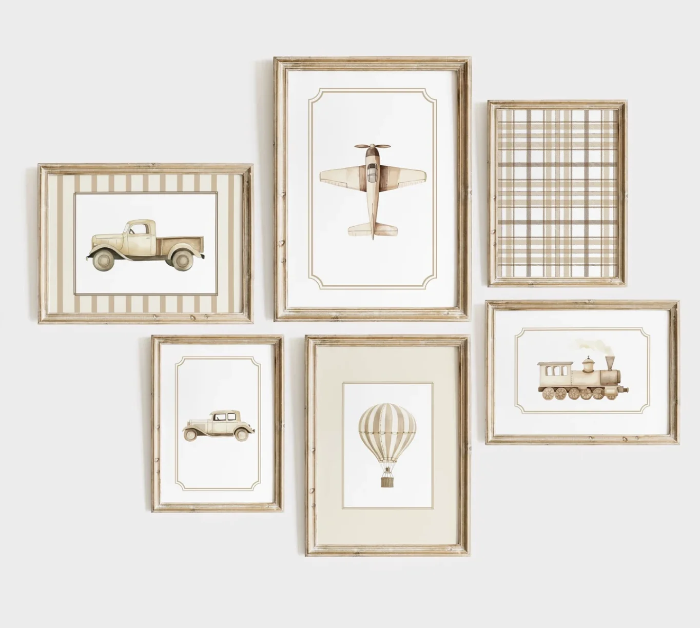 Beige Vintage Transport Canvas Print Wall Art for Boy Nursery Kids Bedroom Playroom Gallery Wall Decor