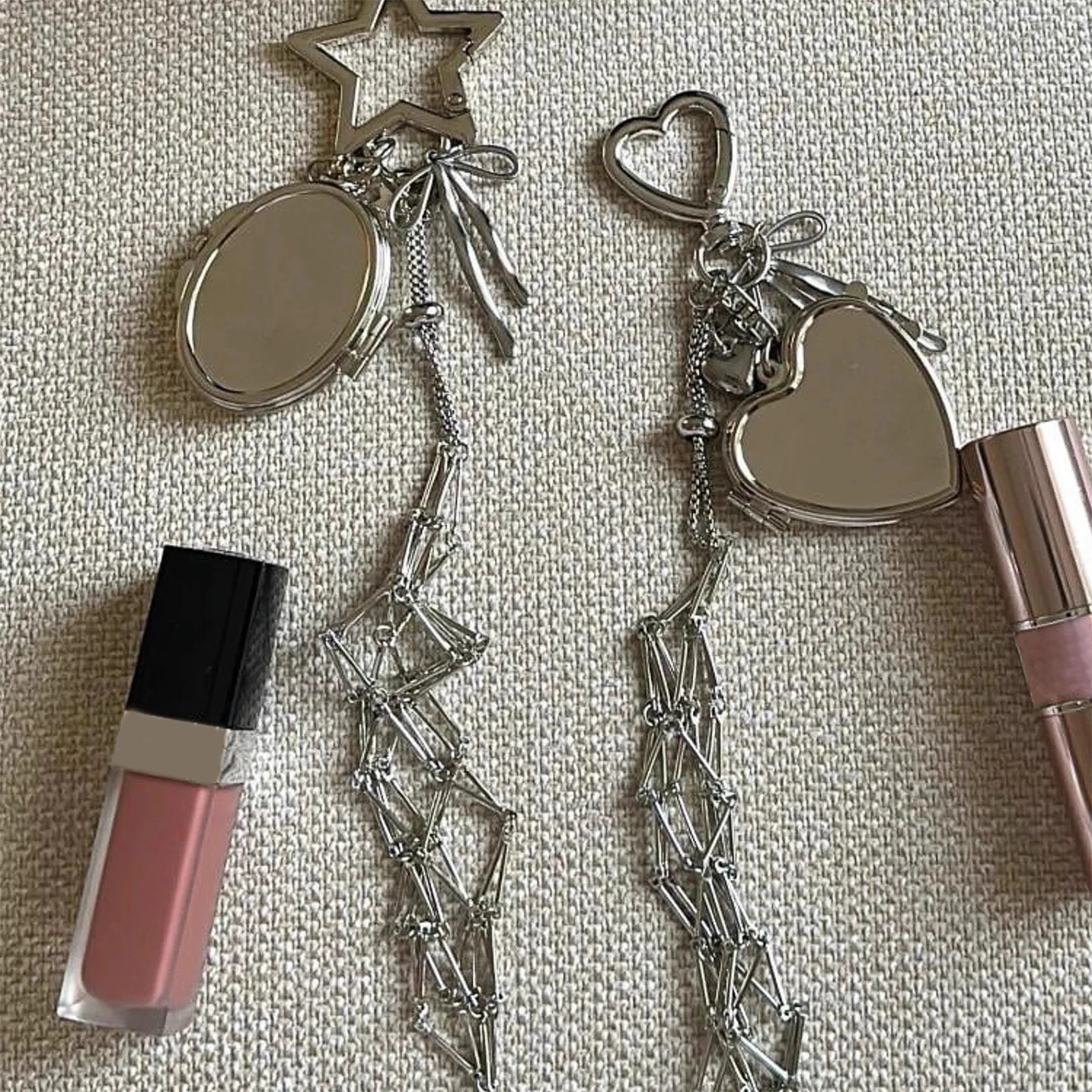 Metal Lip Gloss Holder Keychain with Mirror Creative Lipstick Cover Keychain for Women Women