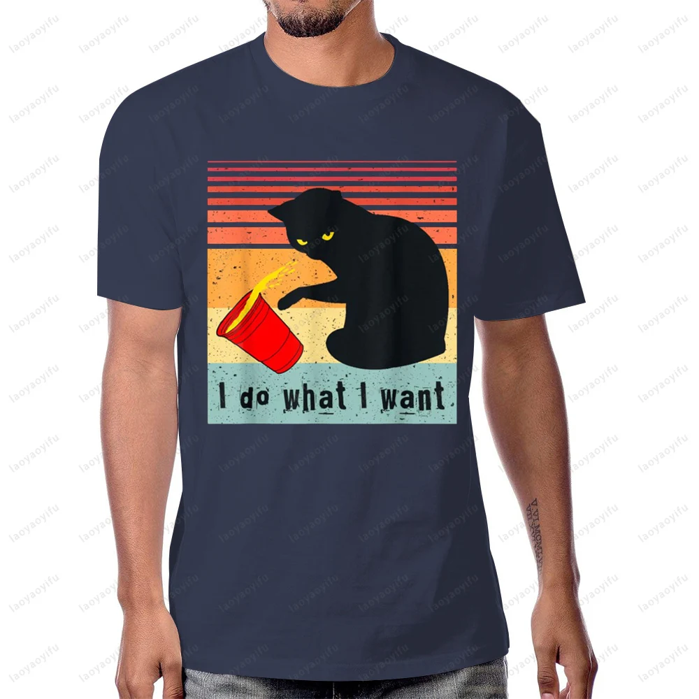 افعل ما أريد خمر القط الأسود كوب أحمر مضحك قطتي تي شيرت الصيف الشارع الشهير موضة عادية كم قصير Y2K للجنسين تي شيرت #2