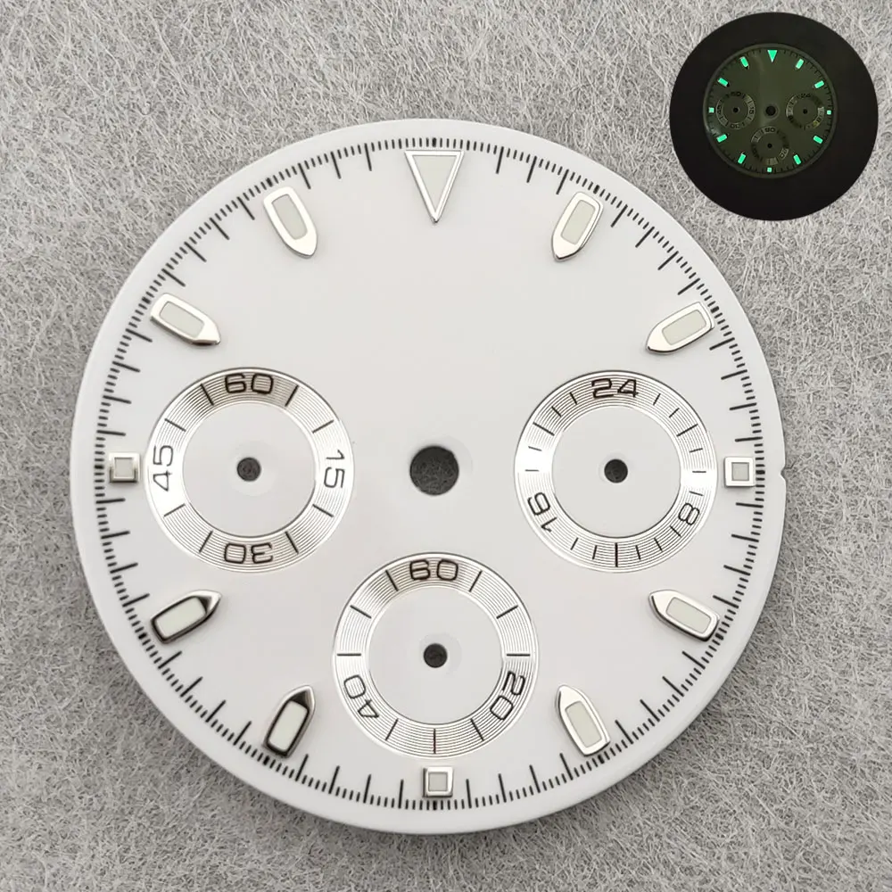 29mm Panda Dial Suitable for VK63 Movement Green Glow Custom Logo Quartz Timing Watch Accessories