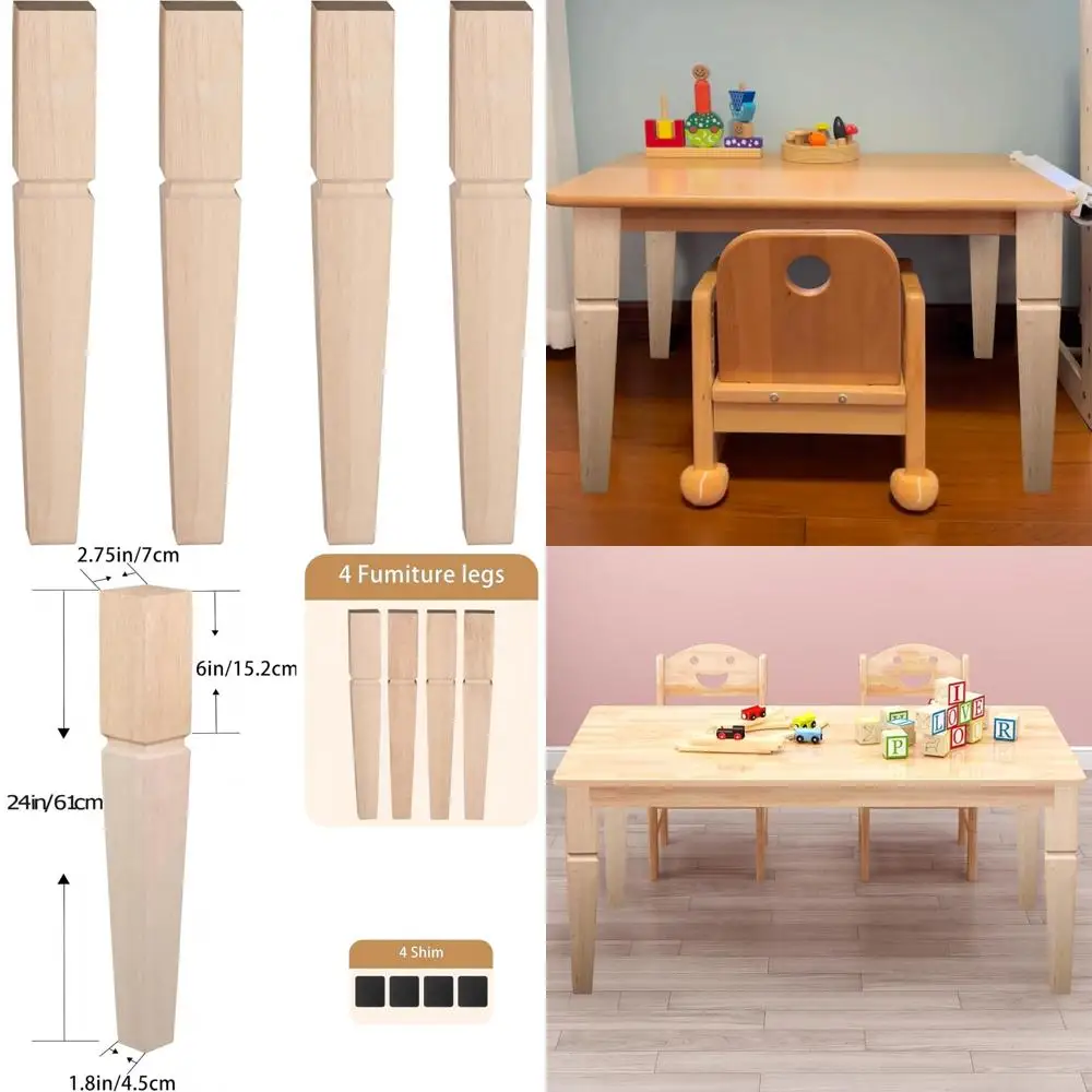 

Heavy Duty 24 Inch Tall Oak Furniture Legs Set of 4 for Tables, Benches, Ottomans - Mid Century Modern Style