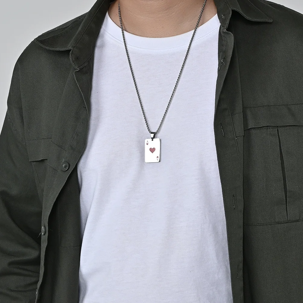 HNSP Stainless Steel Poker A Pendant 60CM Chain Necklace For Men Jewelry Accessories
