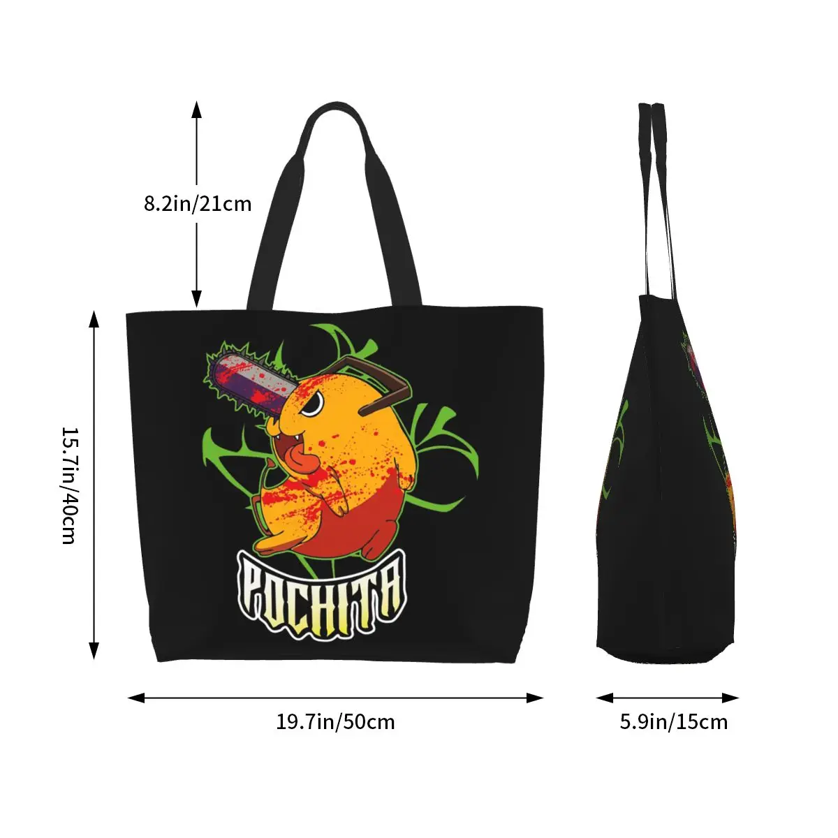 Pochita Ramen Chainsaw Man Anime Shopping Tote Bag Canvas Large Capacity Shoulder Bags Shopper Grocery Handbag for Women