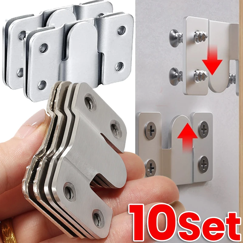 2/20Pcs Stainless Steel Picture Frame Hooks Flush Mount Hanging Buckle Wall Hanger Furniture Interlock Bracket Joint Connector