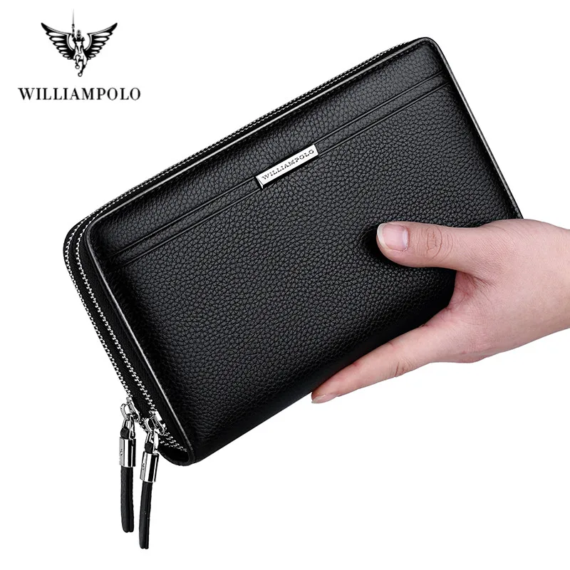 WILLIAMPOLO Luxury Brand Men Clutch Bag Large Capacity Men Wallets Cell Phone Pocket High Quality Multifunction Wallet For Men