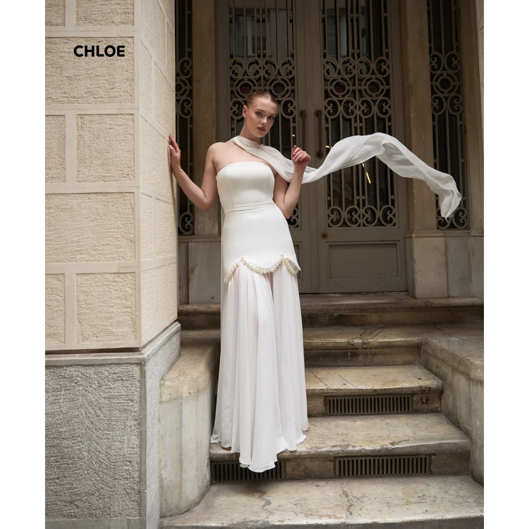 Linia A Eleganckie Sukienki na Imprezę Luksusowe 2025 Luksusowa Suknia Wieczorowa Odkryte Ramiona Szyta na Miarę Szal Szata Wieczorowa Skromna Sukienka na Bal Studniówkowy Damska