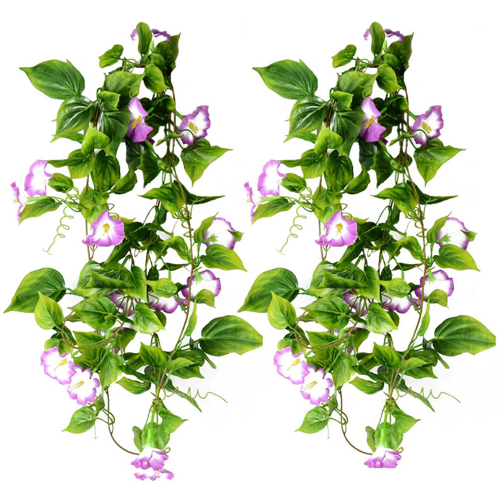 

2Pcs Artificial Hanging Flowers Green Garland Morning Hanging Vines Glory Faux Plants Artificial Vines Wall Decor Gifts
