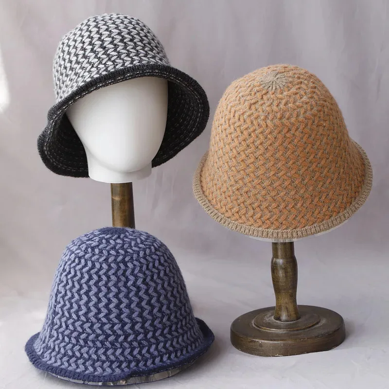 

Knitted Fisherman Hat For Women solid color Bucket Hat For Winter Warmth, Versatile Woolen Basin Hats