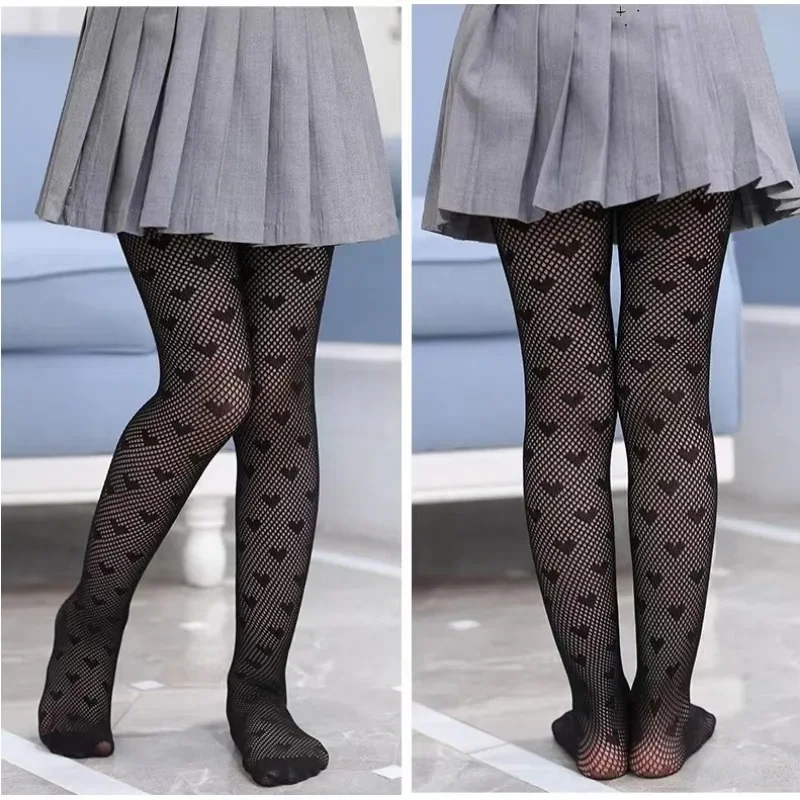 Mała księżniczka białe rajstopy wygodne miękkie dziecięce letnie obcisłe legginsy z siateczki śliczne rajstopy dziecięce Lolita w kształcie serca