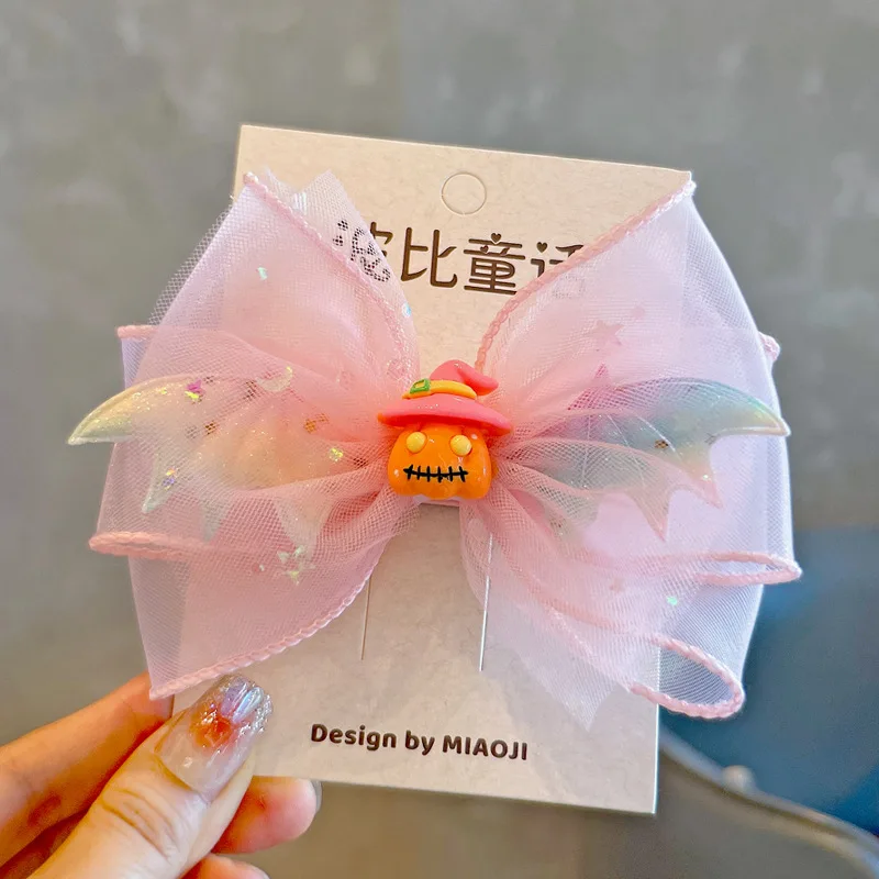 Girls Hair Clips Set Halloween Party Supplies Witch Pumpkin Barrettes Cute Cartoon Ribbon Hairpin Headbands for Children Gifts
