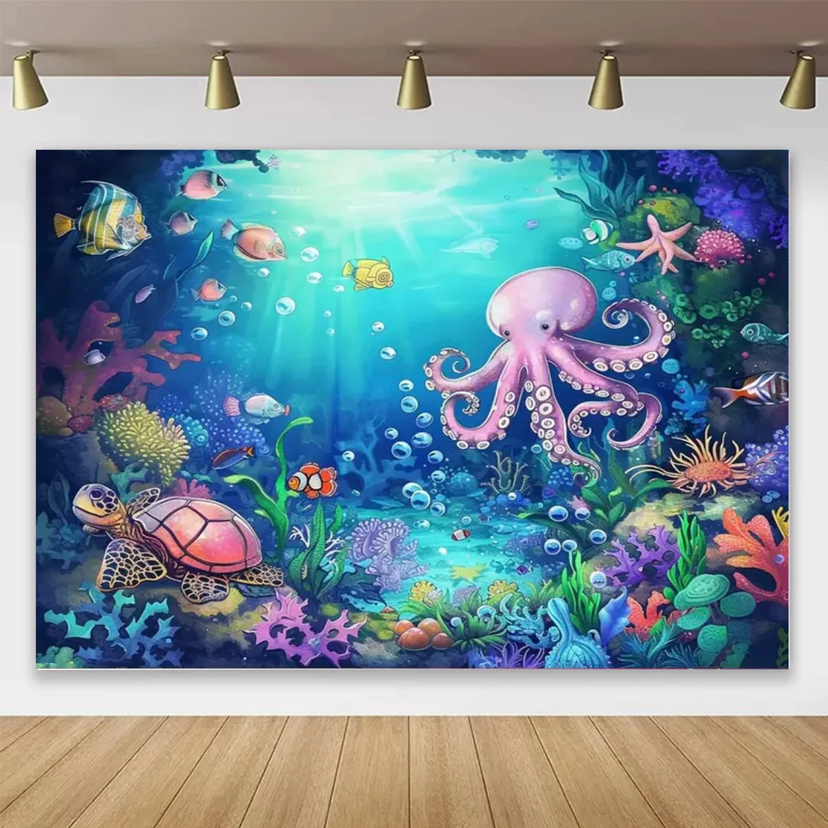 Underwater World Marine Animal Backdrops for Photography Undersea Fish Coral Aquarium Tank Backgrounds Baby Shower Photo Studio