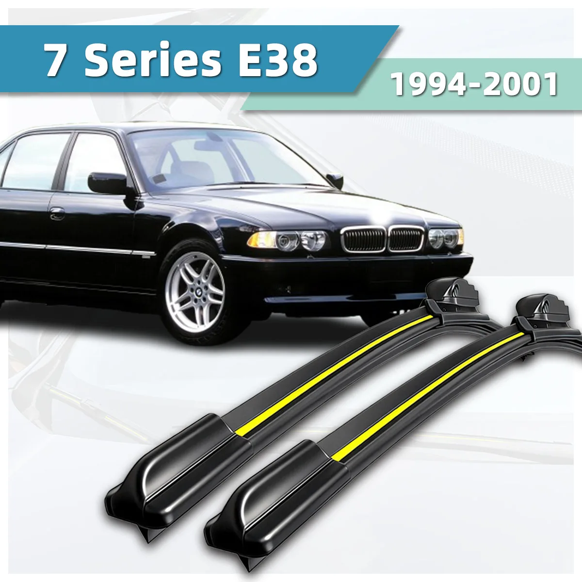 2 Stück Scheibenwischer für die Windschutzscheibe vorne, geeignet für BMW 7er E38 (1994–2001), hochauflösende, geräuschlose Scheibenwischer aus Naturkautschuk