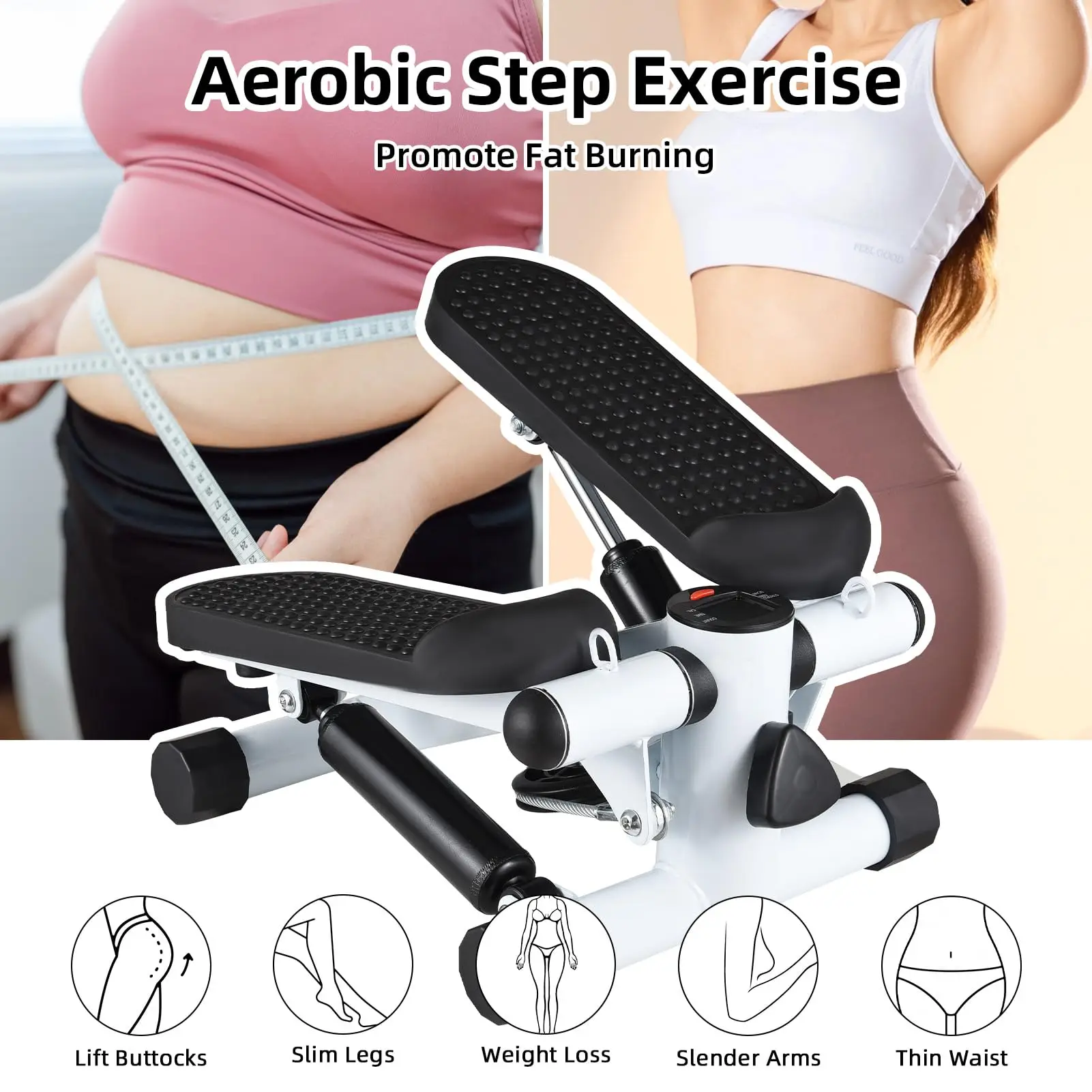 

LCD Monitor Gym Fitness Stepper with Resistance Band for Home Workout Full Body Training for Legs and Arms Pedal Exerciser