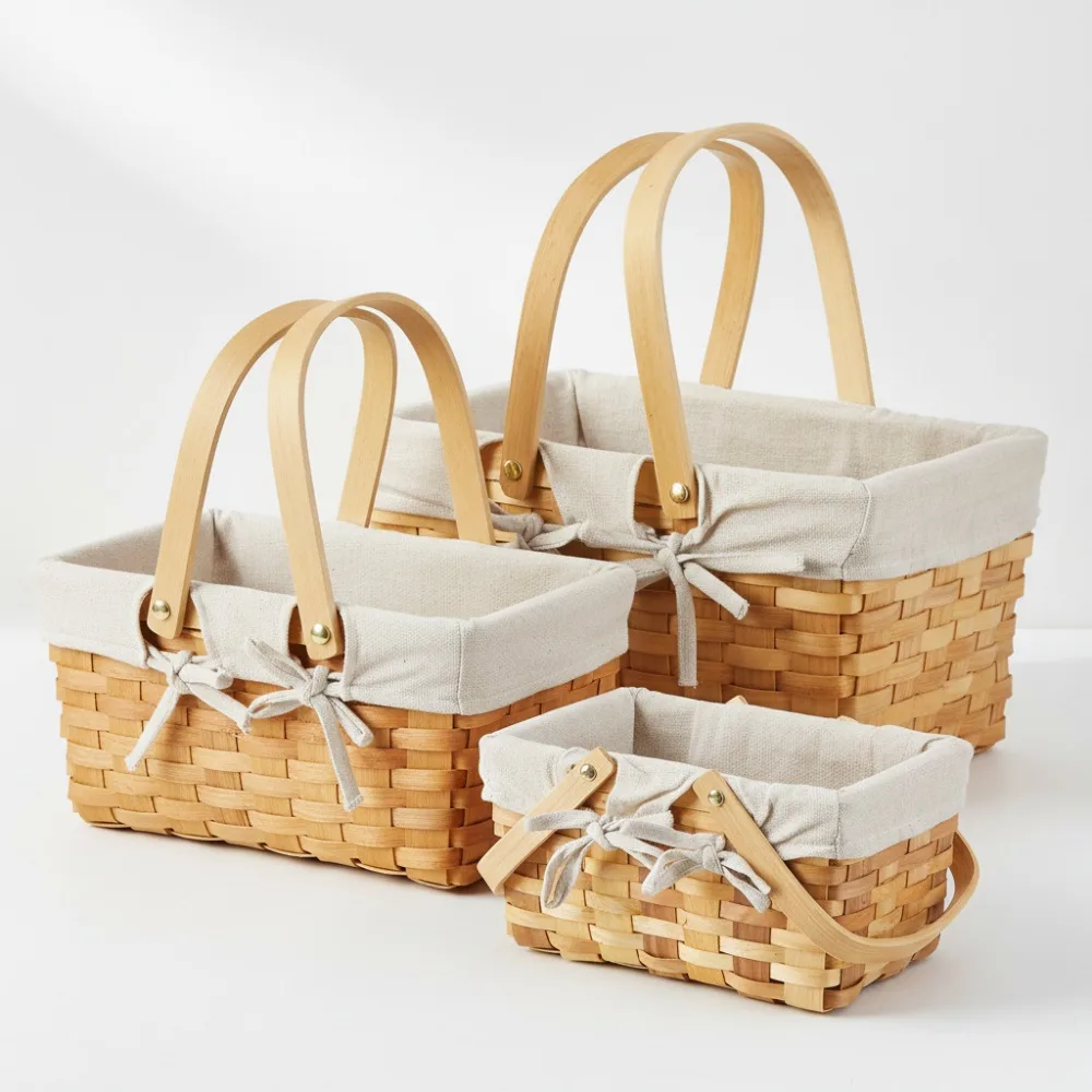 

Natural Woven Picnic Basket Set with Removable Liner - Double Handles for Halloween, Gifts & Storage