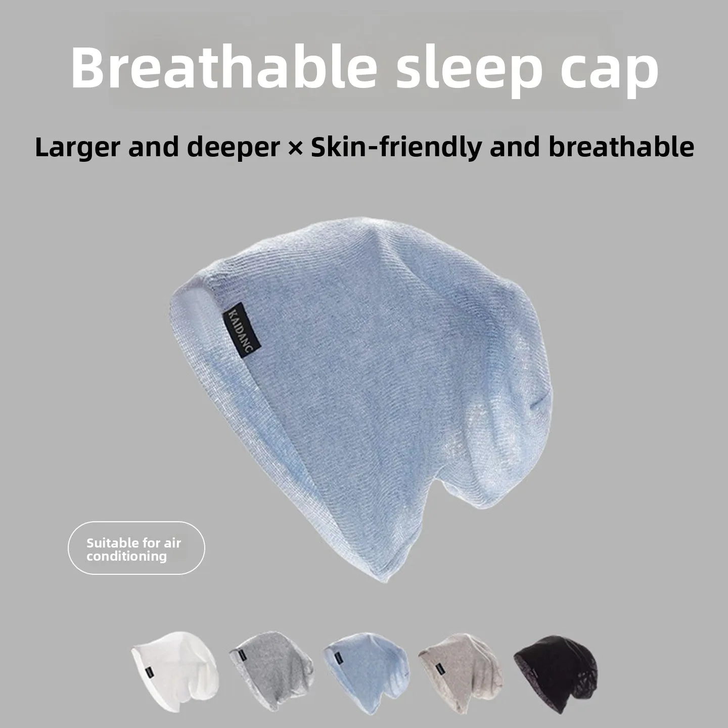 Large Head Size Summer Thin Breathable Air Conditioned Room Sleep Cap Women's Loose Face Slimming Cold Hat Knitted Polyester