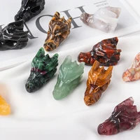 Hand Carved 1pc Natural Healing Crystal Carving Obsidian Aventurine Quartz Dragon Head Skull Figurine Crafts Gift Home Decor 4
