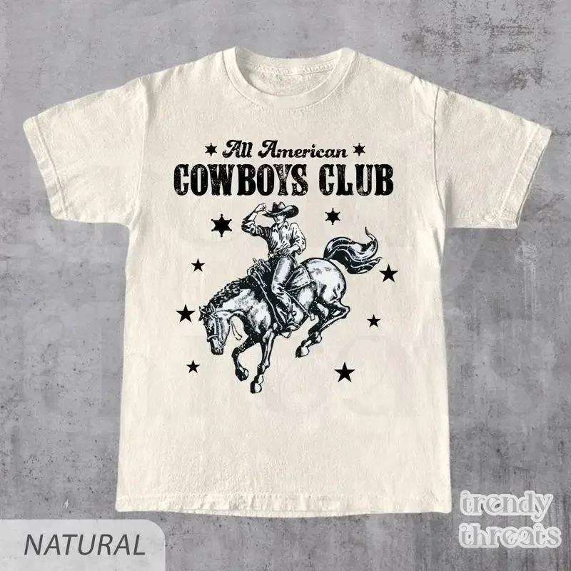 Western Cowboy T Shirt All American Cowboys Club Retro Wild West Rodeo Country Quote Oversized