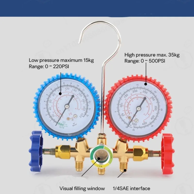 Air Conditioning Pressure Gauge with Hook 3 Way AC Diagnostic Manifold Gauge Set for Freon R12 R22 R404A R134a