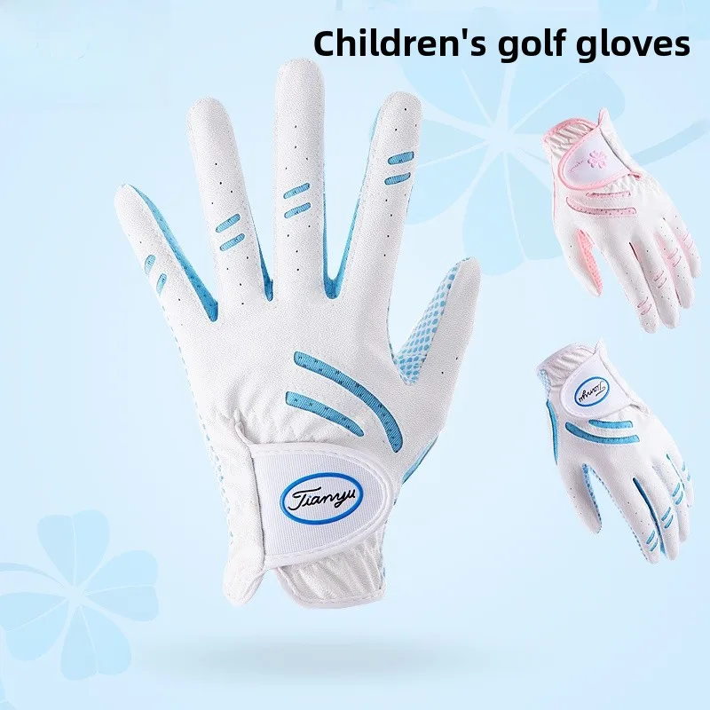 

Children's Golf Gloves Pair PU Leather Silicone Anti-slip Left And Right Hand ible Golf Ball Plang Kids Gloves Set