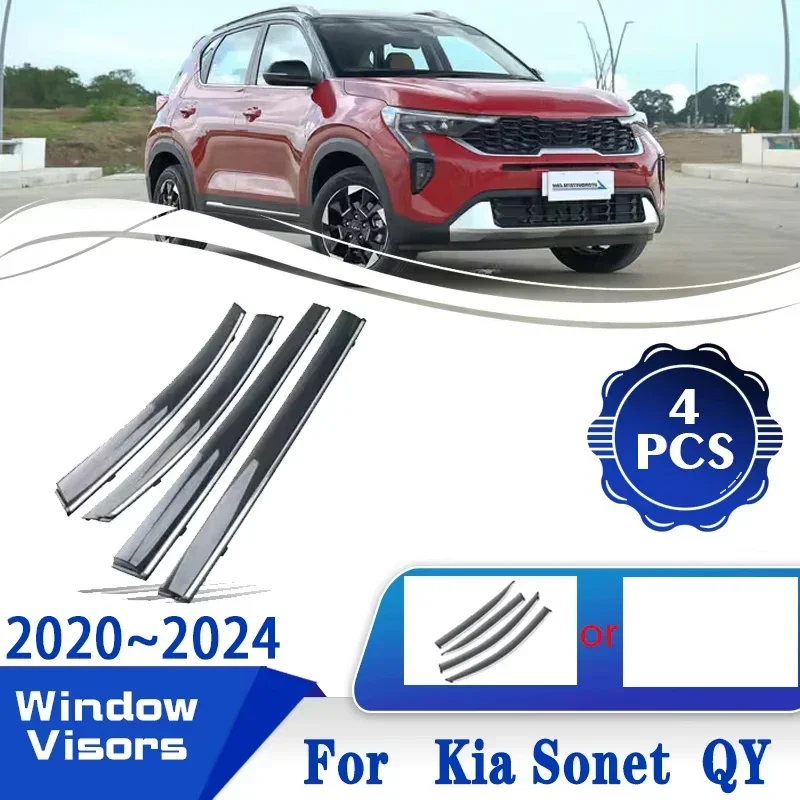 

For Kia Sonet 2023 Accessories QY 2020~2024 Car Window Sun Visors Deflector Rainproof Weathershields Shelter Cars Accessories